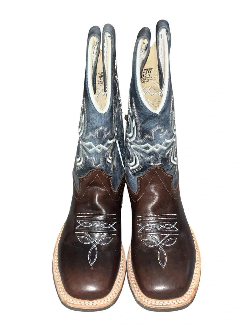 Old West Boys Square Toe Brown Leather Cowboy Boots - Size 13D